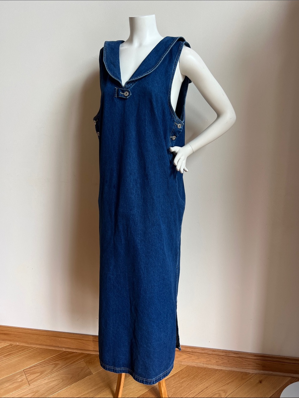 Casual Corner Denim Sailor-Style Maxi Dress cottagecore granny pie vibes